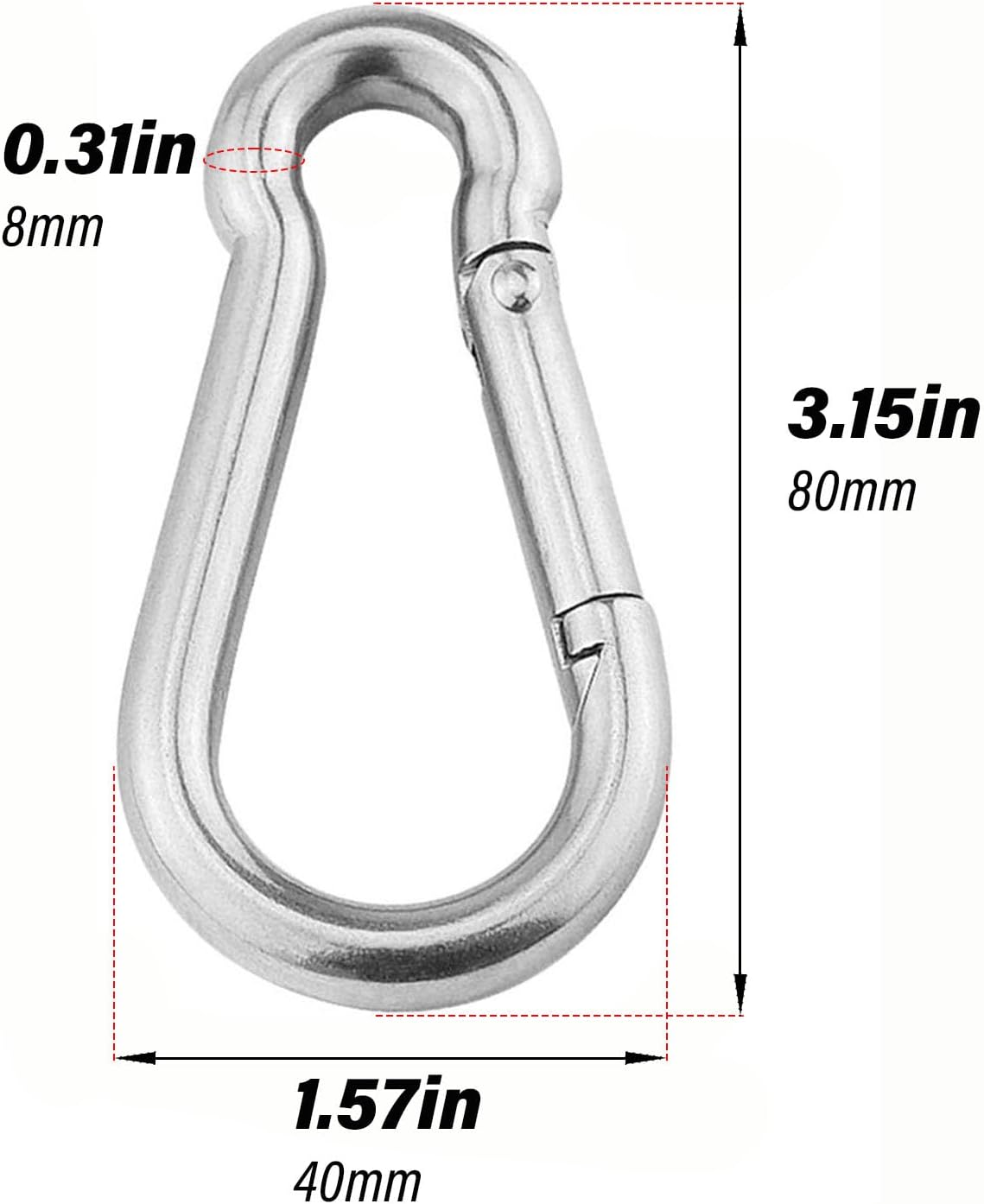 3.1 Inch 4 Pack Spring Snap Hook-M8x80mm, Cable Machine Accessories for Home Gym Pulldown Attachment, Exercise Machine, Heavy Duty Steel Clip for Outdoor Fitness