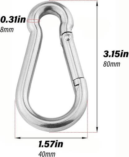 3.1 Inch 4 Pack Spring Snap Hook-M8x80mm, Cable Machine Accessories for Home Gym Pulldown Attachment, Exercise Machine, Heavy Duty Steel Clip for Outdoor Fitness