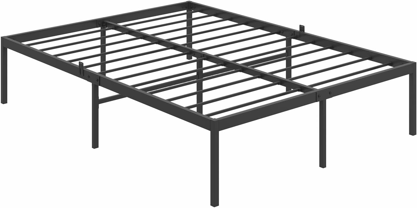 ADVWIN Bed Frame Queen Size, All Metal Material Mattress Base, Large Storage Space Under Platform Bed, Black