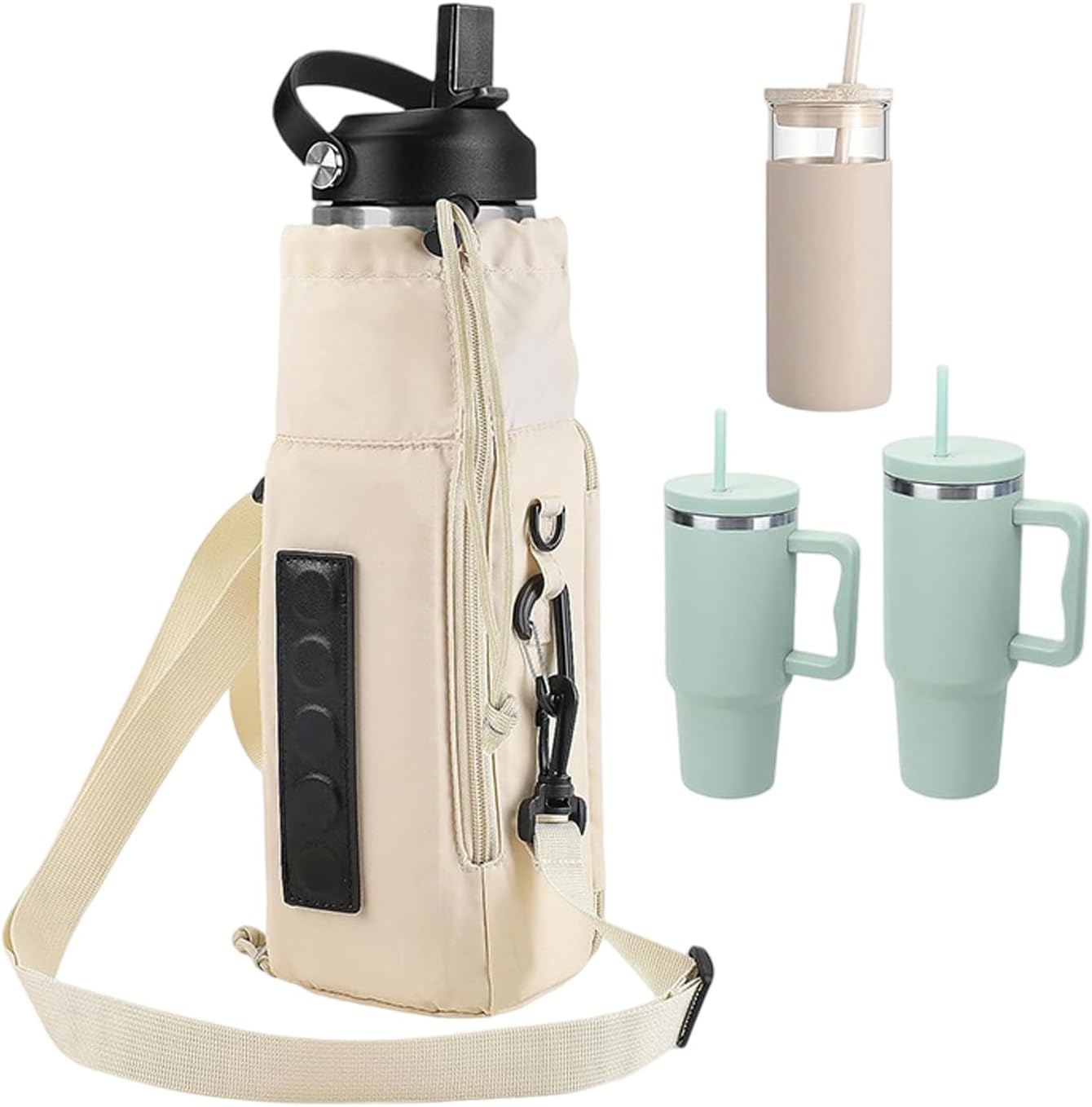 Bottle Carrier, Water Pouch, Magnetic Opening Storage Bag Outdoor Gear, Multifunction Drink Holder Phone Pocket Organizer, Strap regolabile per campeggio Beach Travel