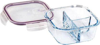 Eterna 3 Divider Square Glass Container, 800 ml Capacity
