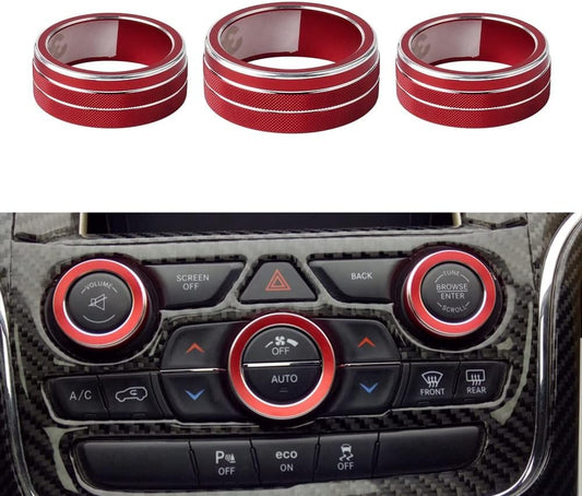 LECART for Jeep Grand Cherokee Interior AC Knob Covers Red Volume Knob Cover Auto Decoration Accessories Compatible for Jeep Grand Cherokee 2014 2015 2016 2017 2018 2019 2020 2021