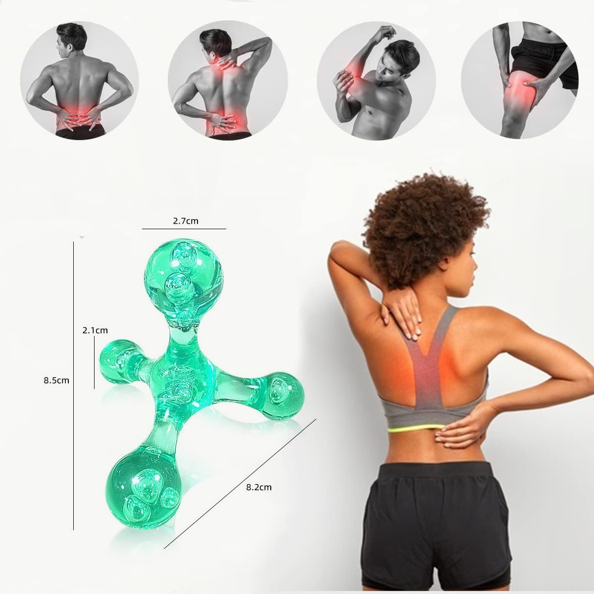 Jocaluyia 2 PCS 4 Point Manual Massager Deep Muscle Tissue Trigger Point Massage Tool, Handheld Palm Pressure Point Massage Tool, for Neck Shoulder Back Muscle Pain Relief (Red)