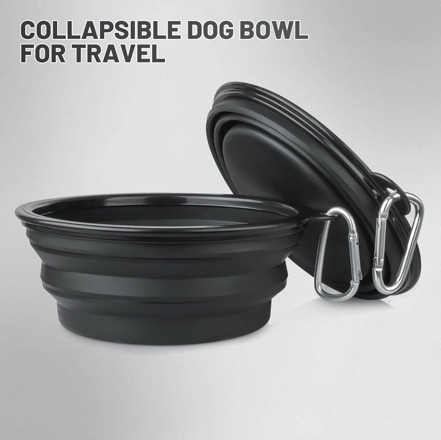 SLSON Collapsible Dog Bowl, 2 Pack Collapsible Dog Water Bowls for Cats Dogs, Portable Pet Feeding Watering Dish for Walking Parking Traveling with 2 Carabiners (Large, Black+Black)