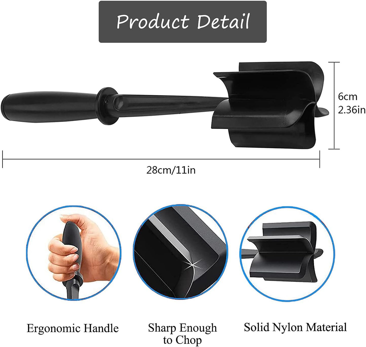 Meat Chopper, Multifunctional Heat Resistant Nylon Meat Chopper Tool with 5 Blades, Turkey, Potato,Hamburger Chopper, Ground Beef, Masher and Smasher for Kitchen (Black)