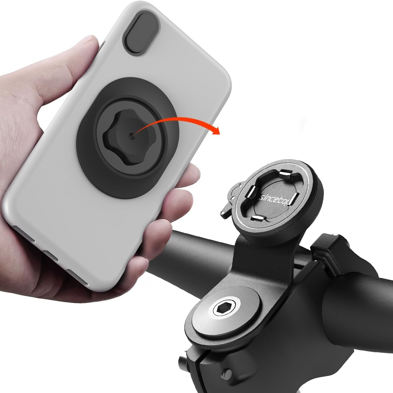 sincetop Bicycle Phone Mount, Mountain Bike Stem Cell Phone Holder, Aluminum Bicycle Handlebar Clamp, Quick Release Attachment 【Seres C-2a Gen】