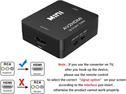 Amtake RCA to HDMI Converter, 1080P RCA Composite CVBS AV to HDMI Video Audio Converter Adapter Compatible with N64 Wii PS2 Xbox VHS VCR Camera DVD, Support PAL/NTSC with HDMI and USB Power Cable