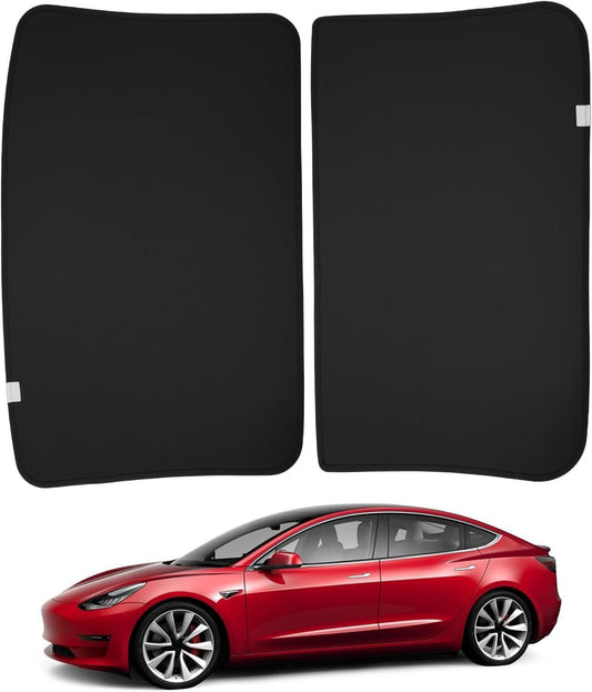 BASENOR Tesla Model 3 Sunshade Front & Rear Glass Roof Sun Shades with Storage Bag Sunshade Blocking Heat Cover for 2017-2020 Model 3 Interior Accessories Black