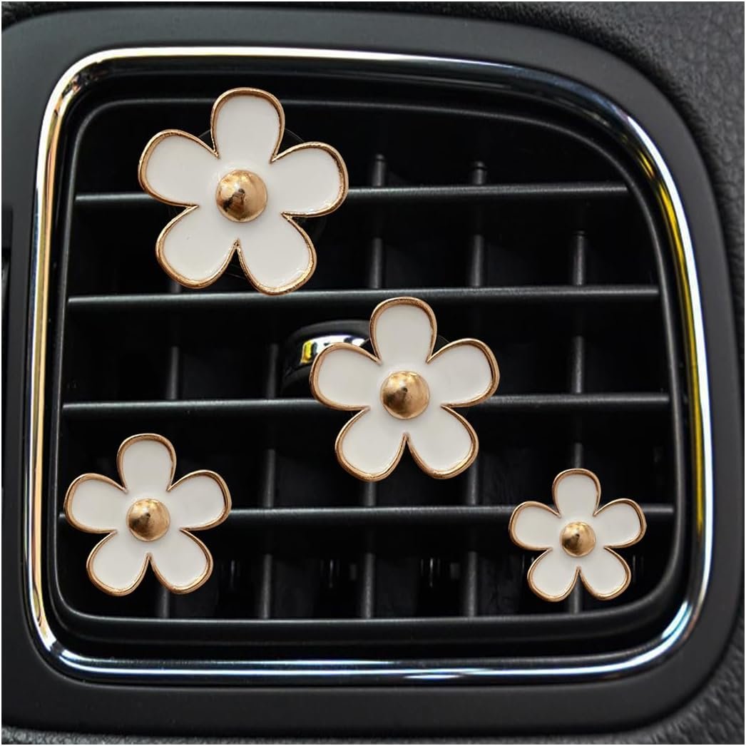 XINLIYA 8PCS Car Daisy Flower Air Vent Clip, Cute Auto Outlet Air Conditioning Clip, Sweet Girly Vehicle Gift for Women Girls, Car Interior Decor Universal Fit（White）