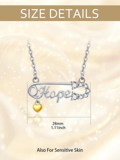 KINGWHYTE Safety Pin Necklace 925 Sterling Silver Mental Health Awareness Pin Hope Neckalce Safety Pin Pendant Jewelry Gifts