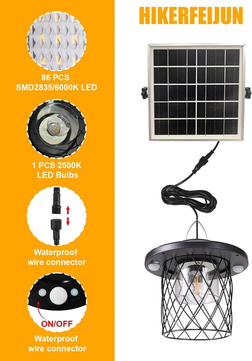 Solar Pendant Lights Outdoor,Motion Sensor Lights, IP65 Waterproof, Switchable 5 Lighting Modes. Remote Control and Solar-Powered ，Suitable for porches, Gardens,garages, and Emergency Lighting