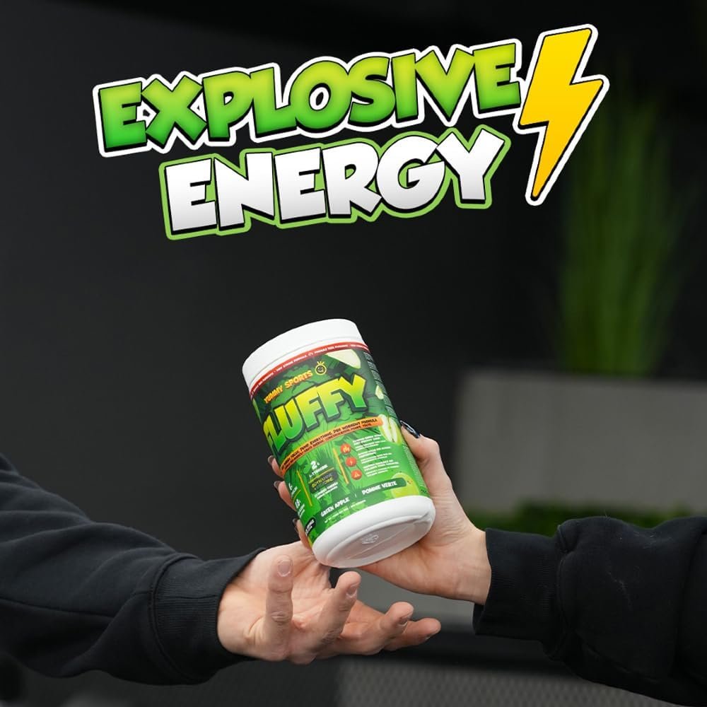 Yummy Sports Fluffy Intense Pre-Workout Powder - Explosive Energy, Laser Focus, and Intense Muscle Pump - L-Citrulline, Beta-Alanine, TeaCrine & Dynamine - Boost Stamina, Endurance, and Performance - Green Apple - 30 Servings