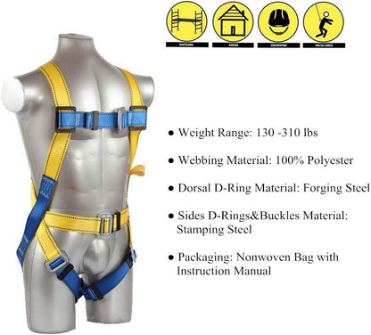 Full Body Safety Harness Tool Fall Protection with D-Rings and Waist Belt,Universal Personal Protective Equipment