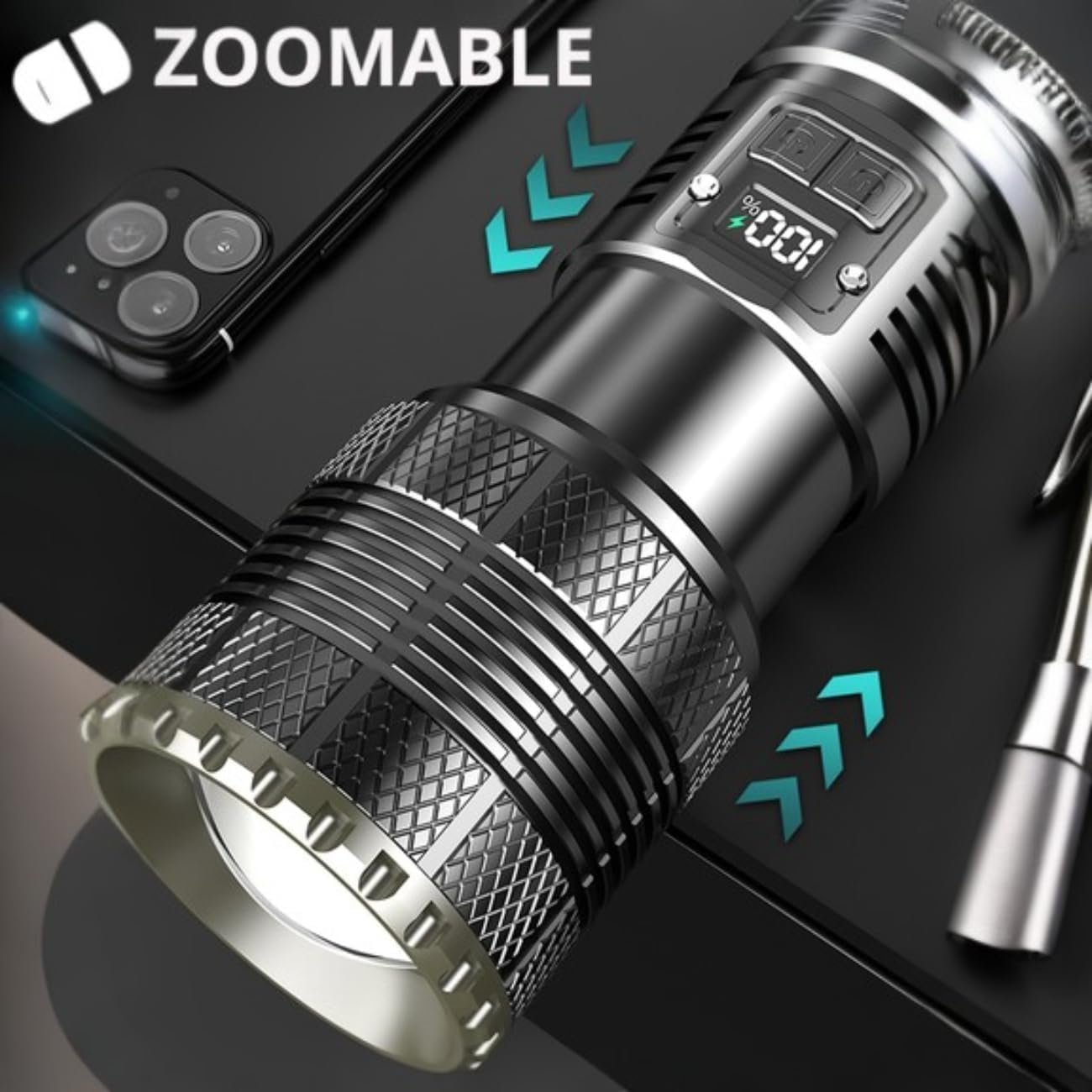 Fay Bless Super Bright 12000 Lumen Flashlight, USB Rechargeable Torch for Camping Hiking (Black 1211)