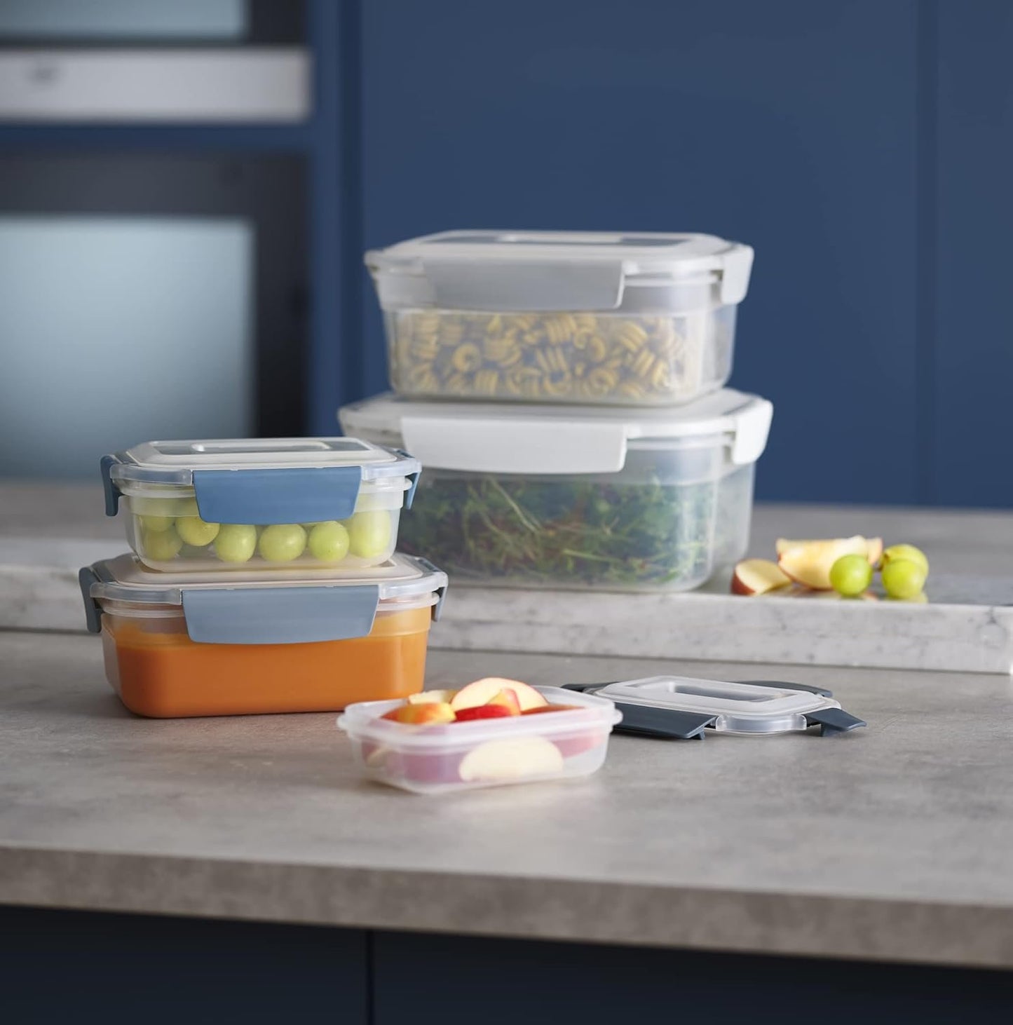 Joseph Joseph Nest Lock, 5 Piece Plastic Food Kitchen Storage Container set with lids, Leak Proof, Airtight, Space Saving, BPA free- Blue