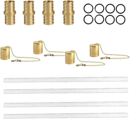 Brass Torch Wick Kit – Oil Lamp Replacement Set with 8 Long-Lasting Wicks, Copper Cap & Brass Mount | Wine Bottle Torch Hardware for Patio, Garden, Tabletop Lighting and Outdoor Ambience