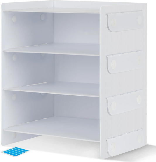 Storage Standard 4 Tier Paper Organizer with Handle - Corrugated Plastic Office Organization and Storage, Portable Paper Letter Tray Desk Organizer, Desk Accessories & Workspace Organizers