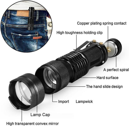 Tactical Flashlights, Bright Zoomable LED Mini Flashlights with High Lumens and 3 Modes, Waterproof Portable Pocket Flash Light for Emergency, Camping, and Outdoor Use (10 Pack)