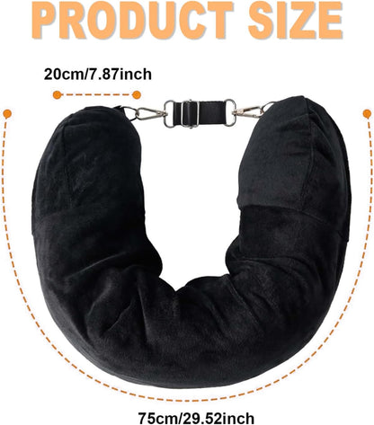 Wzenclave Travel Stuffable with Clothes Neck Pillow Adjustable Soft Velvet U-Shaped Pillow Portable Washable Plane Neck Carry-on Sleeping Rest Cushion Airplane Pillow for Traveling Car Home Office