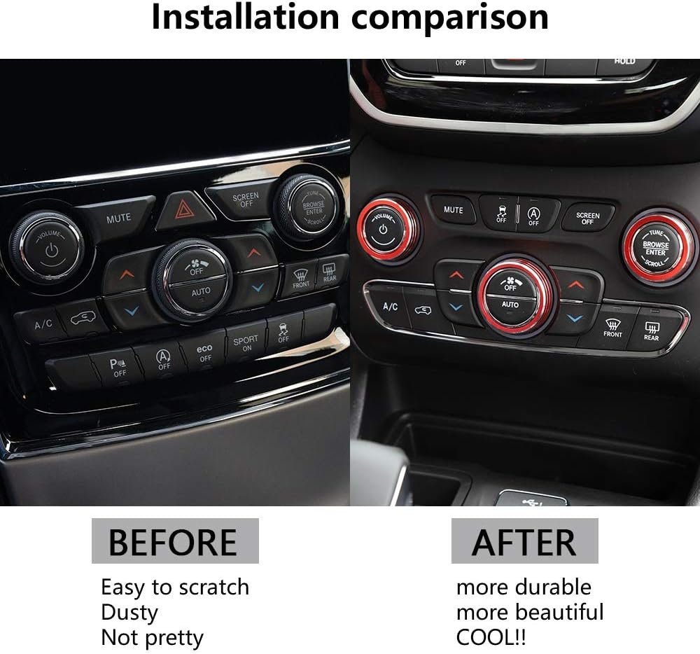 LECART for Jeep Grand Cherokee Interior AC Knob Covers Red Volume Knob Cover Auto Decoration Accessories Compatible for Jeep Grand Cherokee 2014 2015 2016 2017 2018 2019 2020 2021