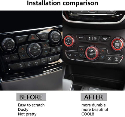 LECART for Jeep Grand Cherokee Interior AC Knob Covers Red Volume Knob Cover Auto Decoration Accessories Compatible for Jeep Grand Cherokee 2014 2015 2016 2017 2018 2019 2020 2021