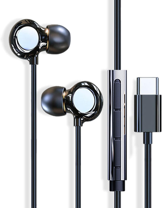 TC01 USB C Headphones Ceramic Sleep Earphones for iPhone 16 15 Pro Max Plus, Type C Small Earplugs for Side Sleepers Wired Earbuds for Galaxy S24 S23 Ultra S22 S21 FE S20 A53, (USBC-Black)