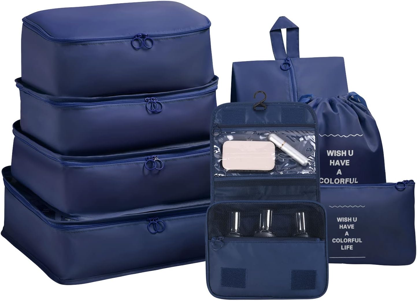OSDUE Luggage Organizer, 8 Pieces Waterproof Packing Cube Set, Separators Pouches Travel Organizer, Clothing Underwear Footwear Organizers Sacks Storage Suitcase Set (Navy Blue)