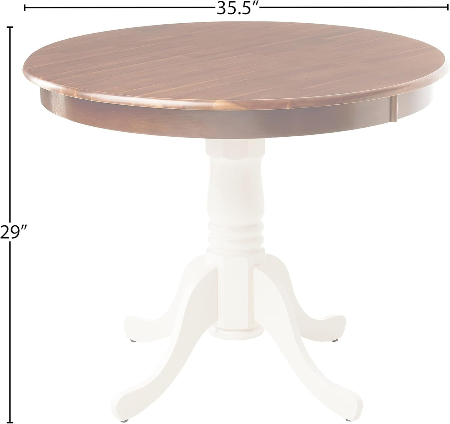 East West Furniture AMT-WLW-TP Antique Kitchen Dining Table - a Round Wooden Table Top with Pedestal Base, 36x36 Inch, Walnut & Linen White
