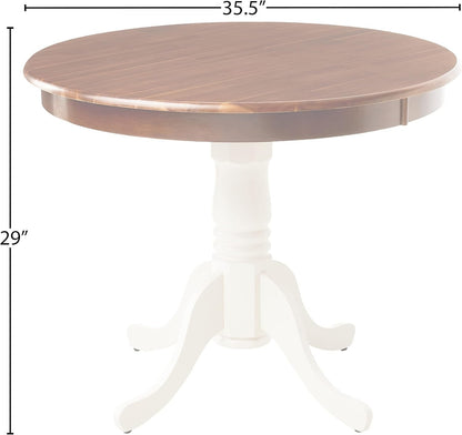 East West Furniture AMT-WLW-TP Antique Kitchen Dining Table - a Round Wooden Table Top with Pedestal Base, 36x36 Inch, Walnut & Linen White