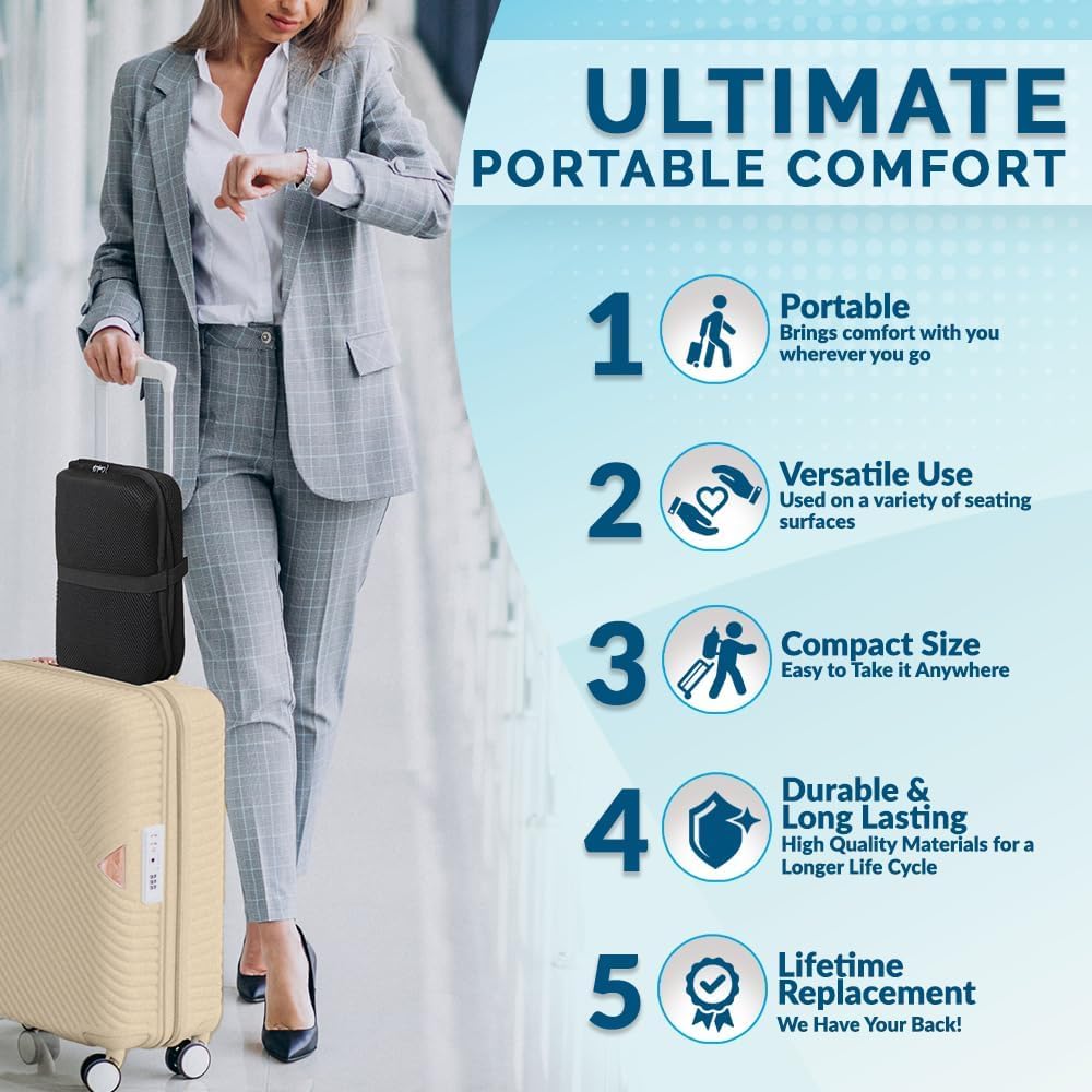 Ergo-Gel Travel Seat Cushion – Portable Airplane Seat Cushion – Gel Grid Design for Ultimate Seating Comfort – Foldable Cushions for Airplane Seats, Camping, Bleachers, Flights, Commute