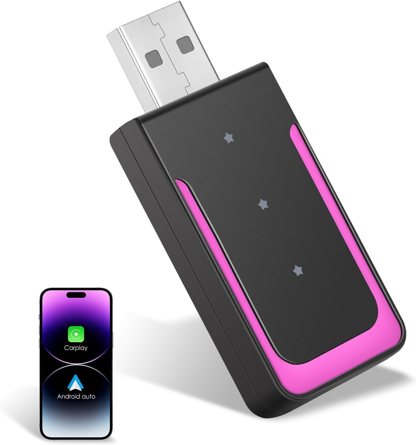 Gaethra Wireless Adapter for Carplay and Android Auto, Plug & Play, USB C/USB A, Compatible with iOS 10+/Android 11+, Suitable for Vehicle that Works with CarPlay/Android Auto, CZHZ02
