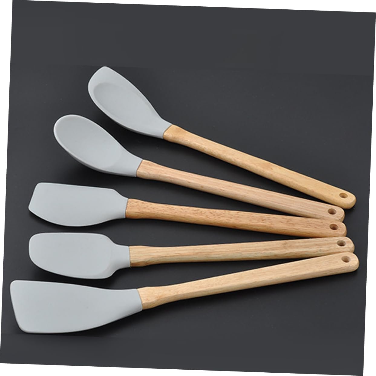 Mikinona Set Da 6 Pezzi set raschietto strumenti di cottura resistenti calore utensili da cucina antiaderenti gadget da cucina pentole Bambù Grey