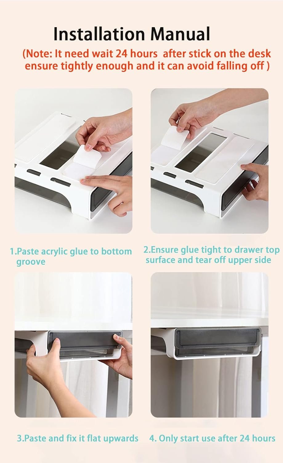 2 Pack Under Desk Storage Drawers, Self-Adhesive Under Desk Drawer Organizers,Stick On Desk Drawer 14â€œ Large and 8â€Small ,Desk Organization Under Shelf Drawer Desk Accessories & Workspace Organizers