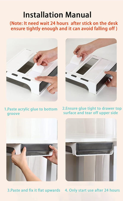 2 Pack Under Desk Storage Drawers, Self-Adhesive Under Desk Drawer Organizers,Stick On Desk Drawer 14â€œ Large and 8â€Small ,Desk Organization Under Shelf Drawer Desk Accessories & Workspace Organizers
