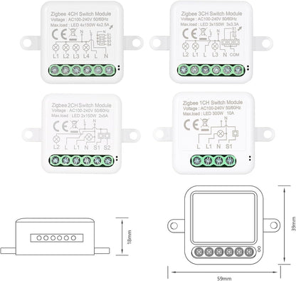 4CH Zigbee Mini Smart Switch Relay Module Support 2 Way Control Switch for Smart Home Automation, Compatible with Alexa