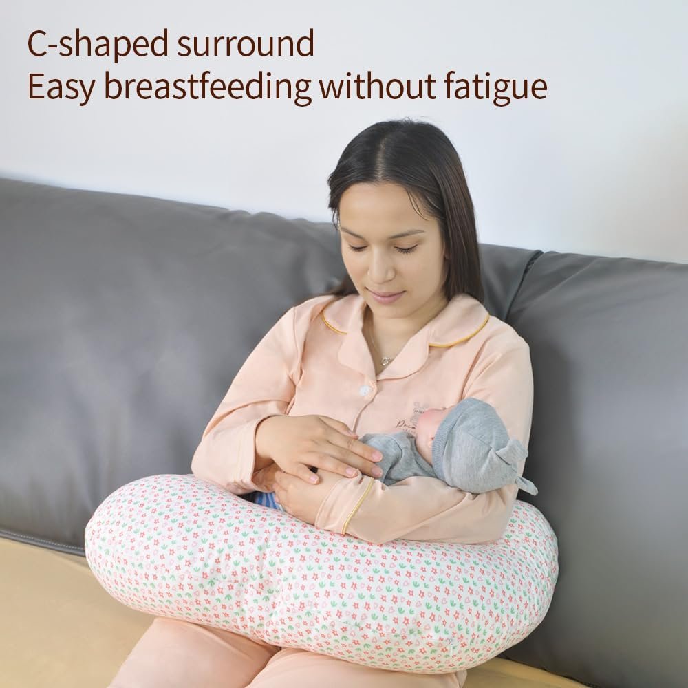 Nursing Pillow for Breastfeeding Ergonomic Nursing Essentials for Bottle and Breastfeeding, with Removable Nursing Pillow Cover, Machine Washable,Maternity Pillowï¼ˆPinkï¼‰ (Little Star Sky)