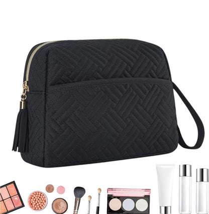 Large Capacity Makeup Bag, Waterproof Cosmetic Organizer with Strap, Travel Toiletries Pouch for Beauty Necessities, Brushes, Accessories, and Daily Use, Black, Please refer to description