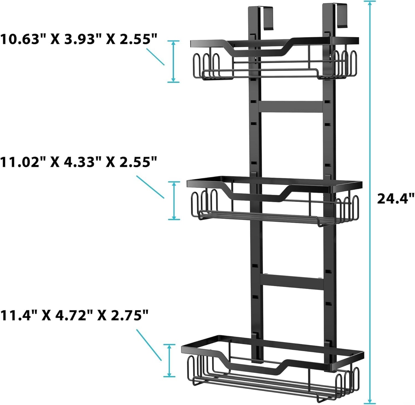 Moforoco Over The Door Shower Caddy, Hanging Shower Organizer Storage, 3-Tier Black Over The Door Pantry Organizer for Inside Shower, Home & Kitchen Organization