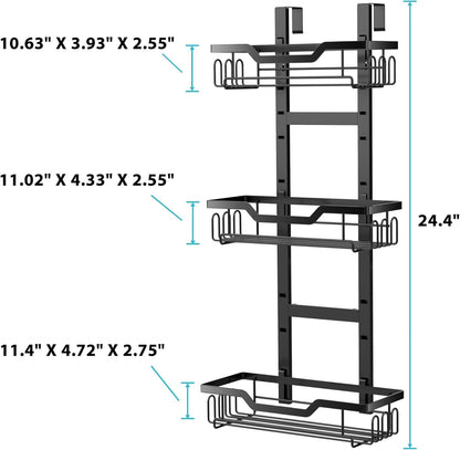 Moforoco Over The Door Shower Caddy, Hanging Shower Organizer Storage, 3-Tier Black Over The Door Pantry Organizer for Inside Shower, Home & Kitchen Organization