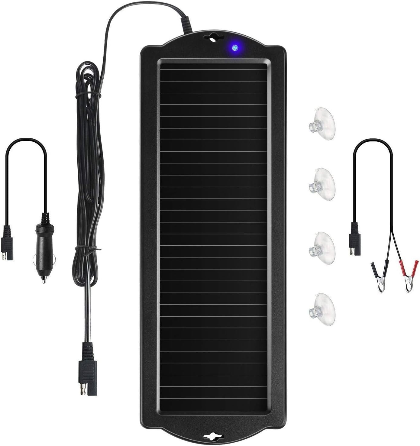 Sunway Solar Car Battery Trickle Charger & Maintainer 12V Solar Panel Power Charger With Cigarette Lighter Plug Battery Clamp For Car, Automotive, Motorcycle, Boat, Marine, Snowmobile, Watercraft, RV