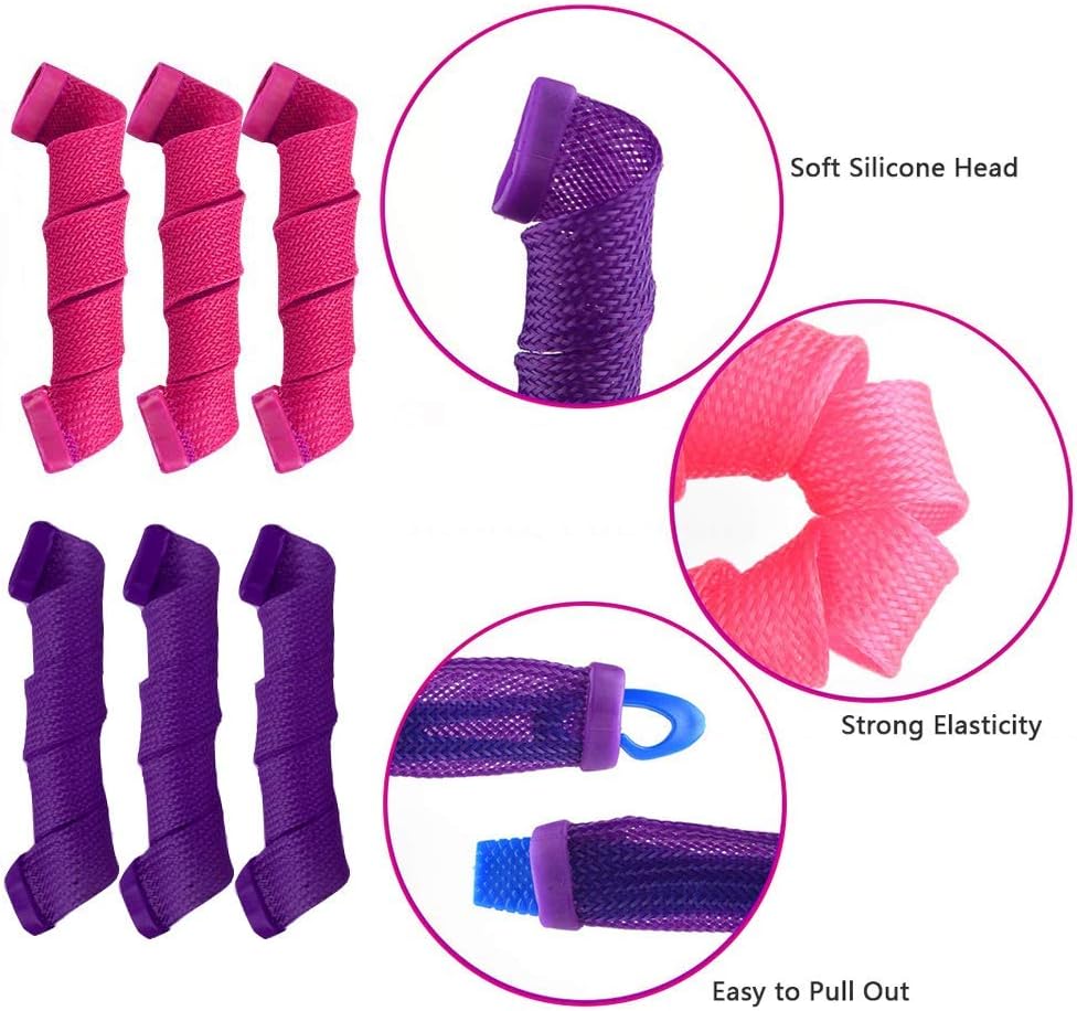 40pcs Spiral Hair Rollers DIY Overnight Heat Free Hook Curling Curlers Hair Curlers Hair Styling Tools for Women (Purple and Pink, 55cm)