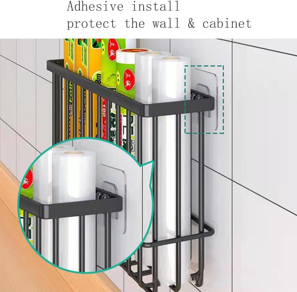 EigPluy 2 Pieces Kitchen Cabinet Door Storage Box, Self-Adhesive Storage Box, Wall Mounted Metal Storage Boxes,Cabinet/Bathroom/Fridge Small Items Organiser Storage Box (Black)