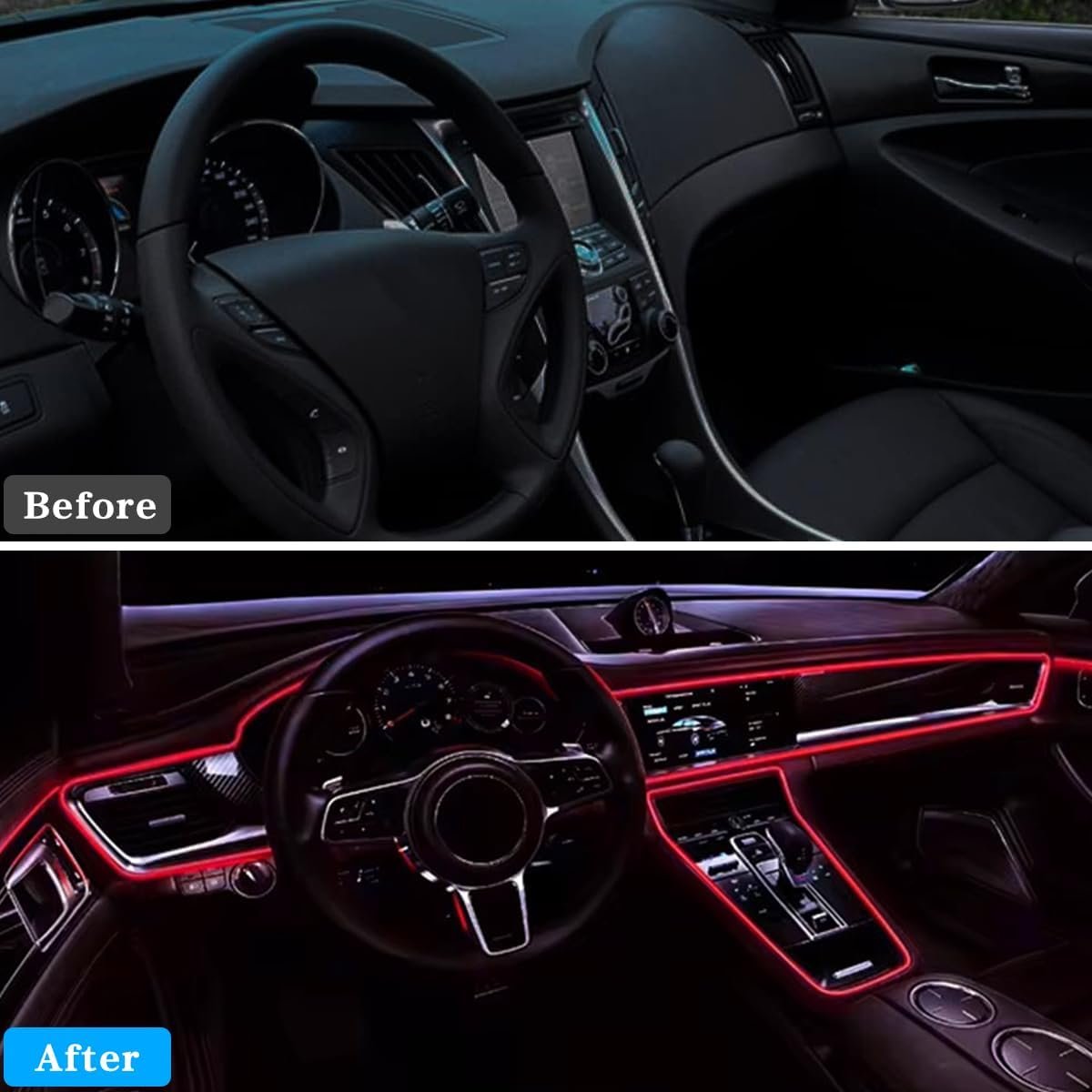 TSUGAMI EL Wire Car Interior LED Strips Lights, 16FT 5V USB Auto Neon Light Strip, Electroluminescent Vehicle Interior Ambient Lighting Decor Accessories, Universal for RV, SUV, Truck (Red)