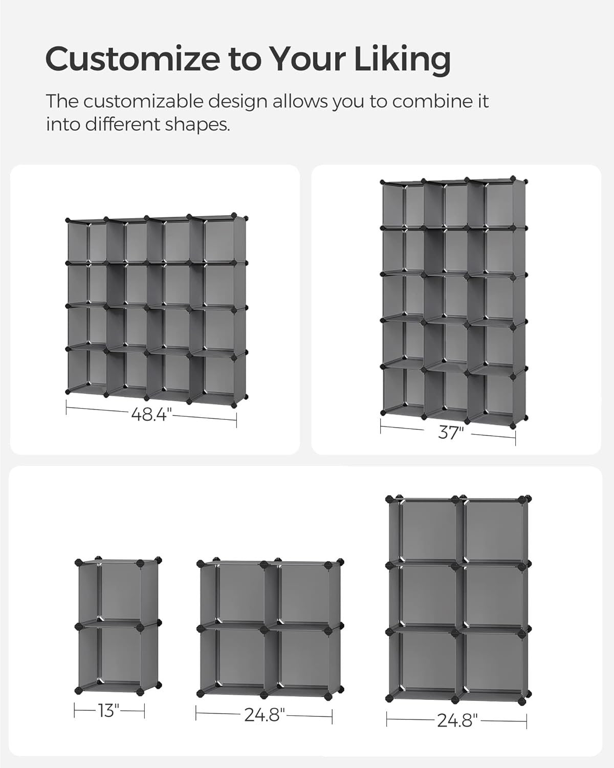 SONGMICS Cube Storage Organizer, 16 Cube Closet Organizers 48.4 x 12.2 x 48.4 Inches, Gray ULPC442G01