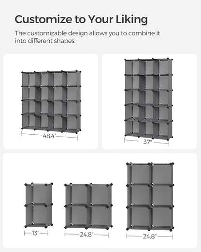 SONGMICS Cube Storage Organizer, 16 Cube Closet Organizers 48.4 x 12.2 x 48.4 Inches, Gray ULPC442G01