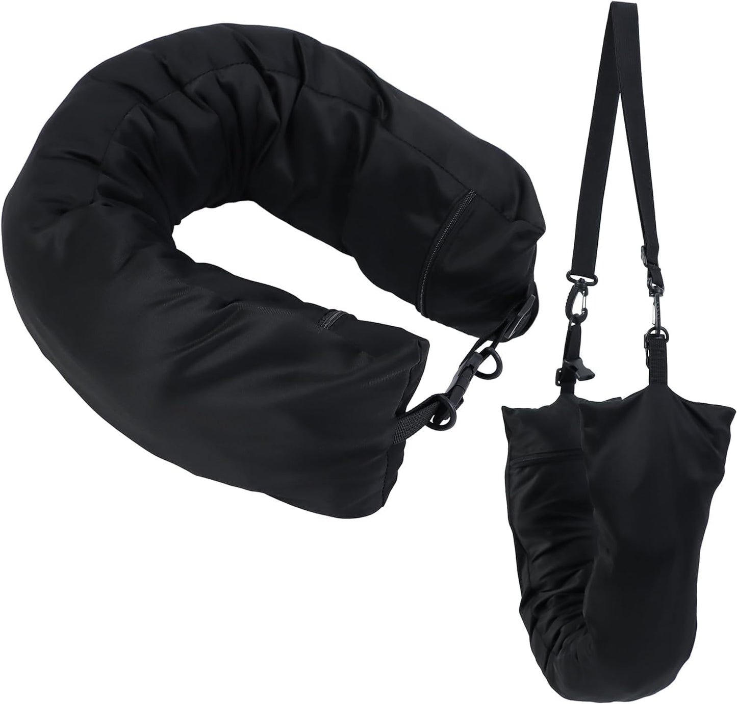 Stuffable Travel U-shaped Pillow, Stuffable Travel Pillow, Multi-Functional Soft Travel Neck Pillow with Clothes Storage, Comfortable Neck Pillow with Strap, Fillable Portable Neck Pillow Case (BK)