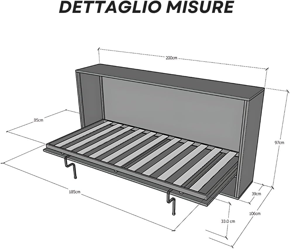IMAGO FACTORY Kendo Single – Folding Single Bed (L.200 P.106 H.97) Horizontal Fold-Out Bed 100% Made in Italy, Concealed Beds (Mattress, Concrete)