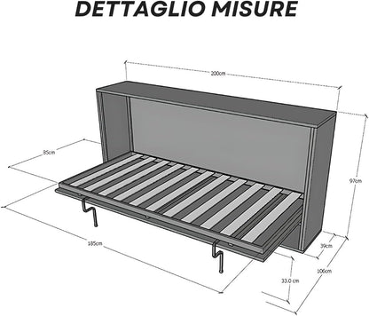 IMAGO FACTORY Kendo Single – Folding Single Bed (L.200 P.106 H.97) Horizontal Fold-Out Bed 100% Made in Italy, Concealed Beds (Mattress, Concrete)