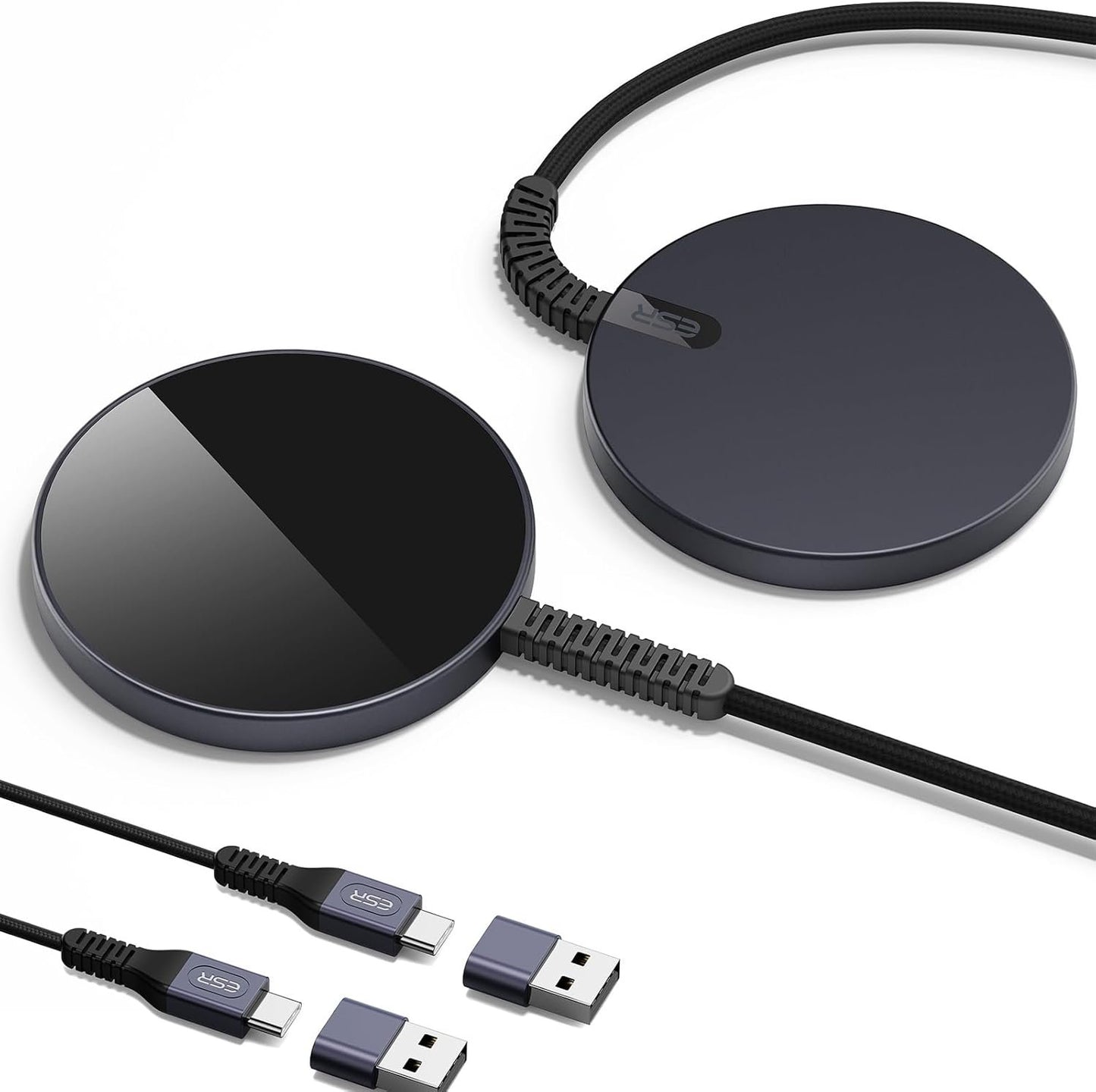 ESR Charger for Magsafe, Magnetic Charger for iPhone, Wireless Charger iPhone Compatible with iPhone 15/14/13/12 Series, Galaxy S25 Series, Strong Magnetic Charger Pad with A/C Cable, 2 Pack, Black
