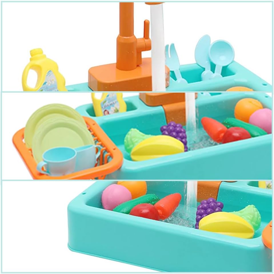 Play Sink with Running Water, Kitchen Sink with Electric Faucet,Toddler Kitchen Set, Automatic Water Cycle System,for Home,Kindergarten